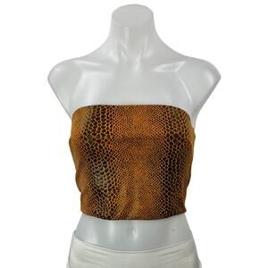 I.AM.GIA Women's Orange Black Sleeveless Strapless Poison Snakeskin Crop Top XS